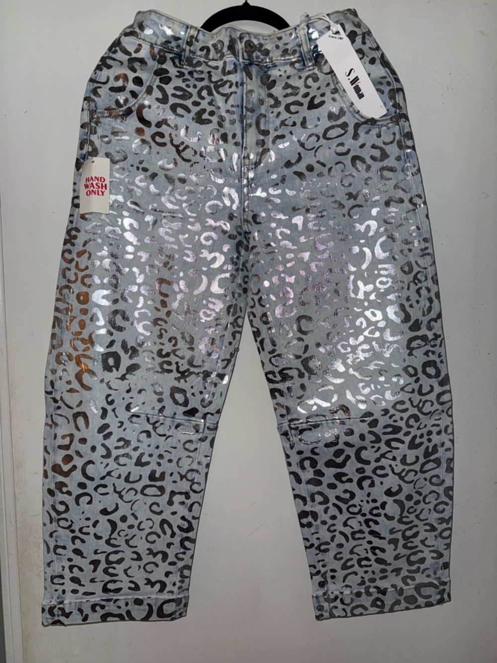 Leopard Foil Ankle Jeans - Silver